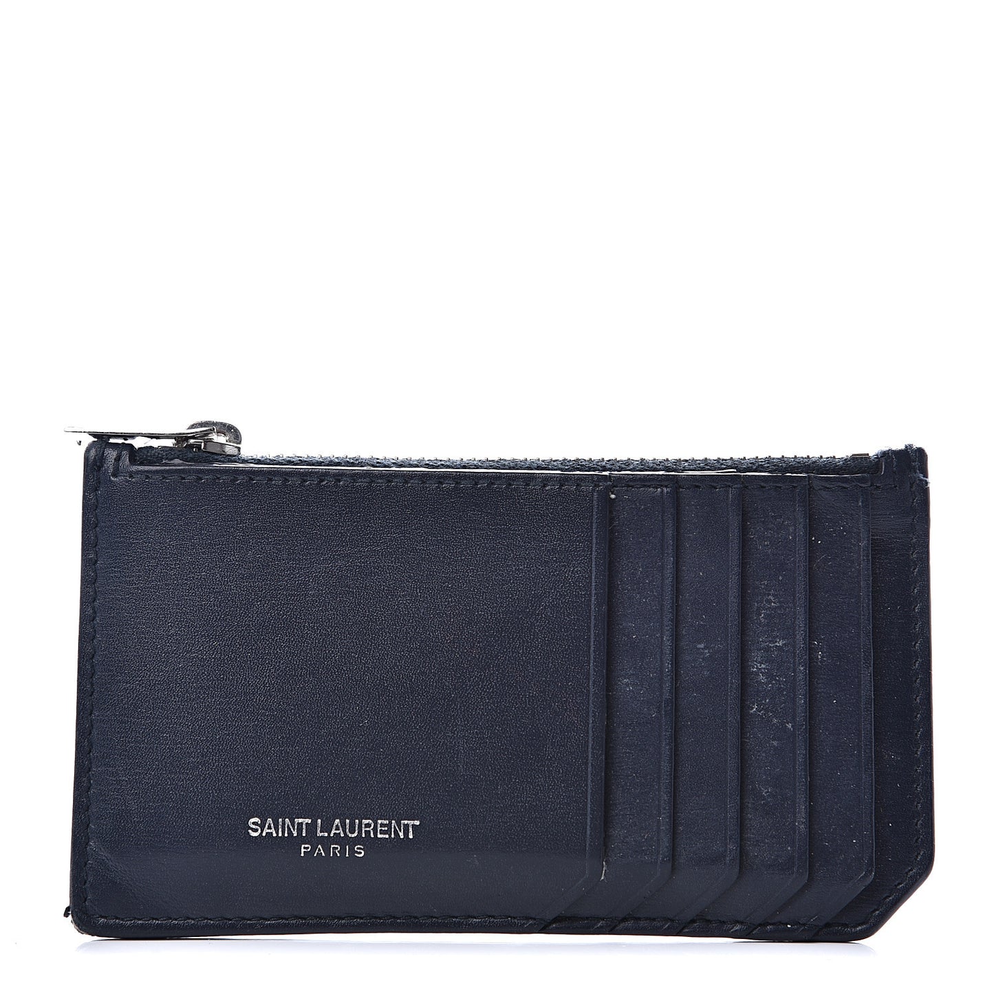 Calfskin 5 Fragments Zip Pouch Card Holder Deep Marine