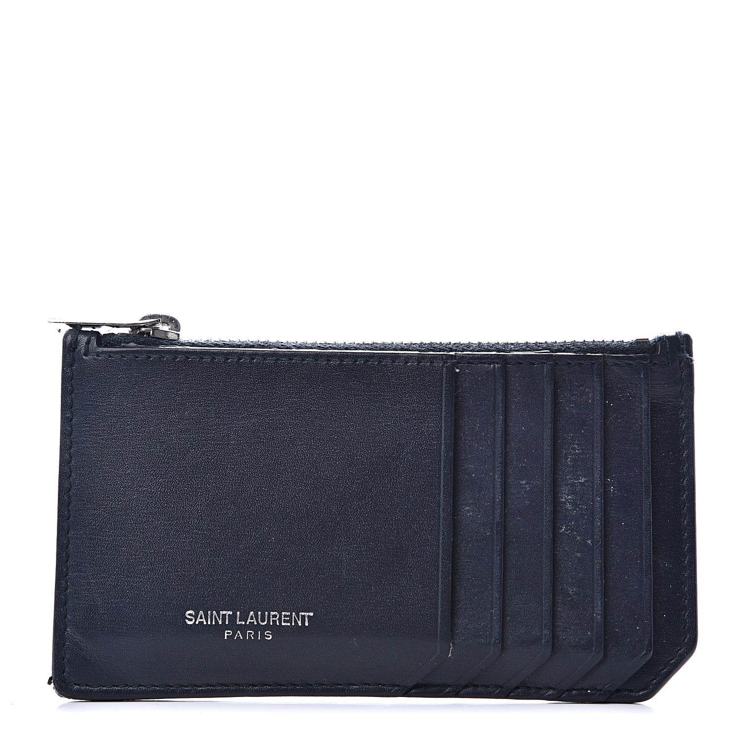 Saint Laurent Calfskin 5 Fragments Zip Pouch Card Holder Deep Marine 1 of 11