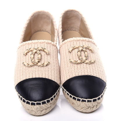 Chanel Knitted Wool Lambskin Chain CC Espadrilles 36 Beige Black 5 of 11