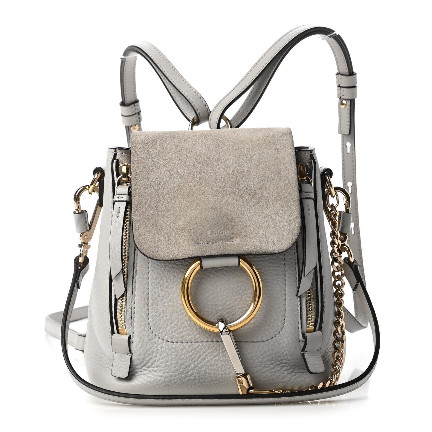 Suede Calfskin Mini Faye Backpack Airy Grey