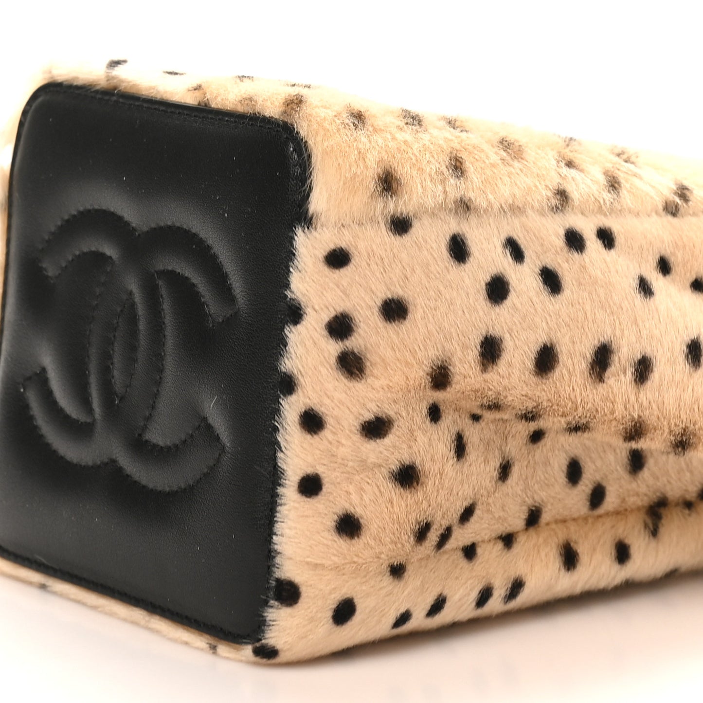 Pony Hair Cheetah Printed CC Chain Bucket Bag Light Beige Black