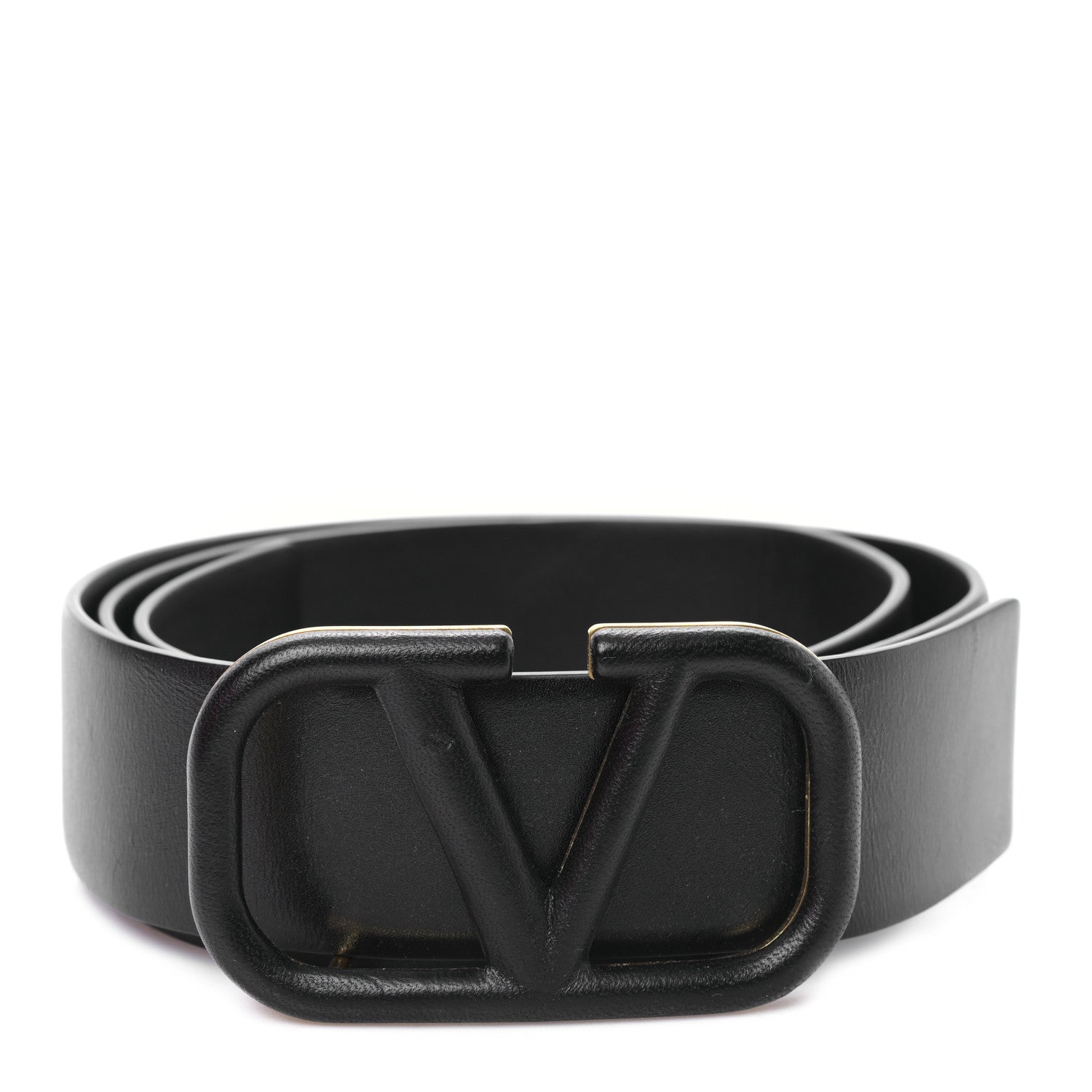 Valentino Garavani Glossy Calfskin Monochrome VLogo Belt 85 34 Black 1 of 5