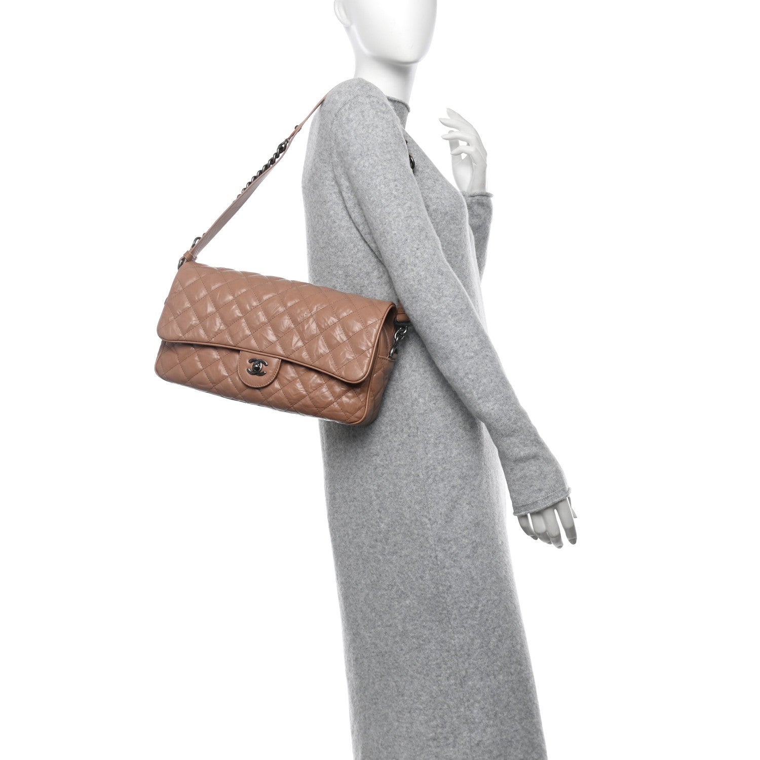 Chanel Aged Calfskin Quilted Medium Chain Detail Flap Light Brown 2 of 11