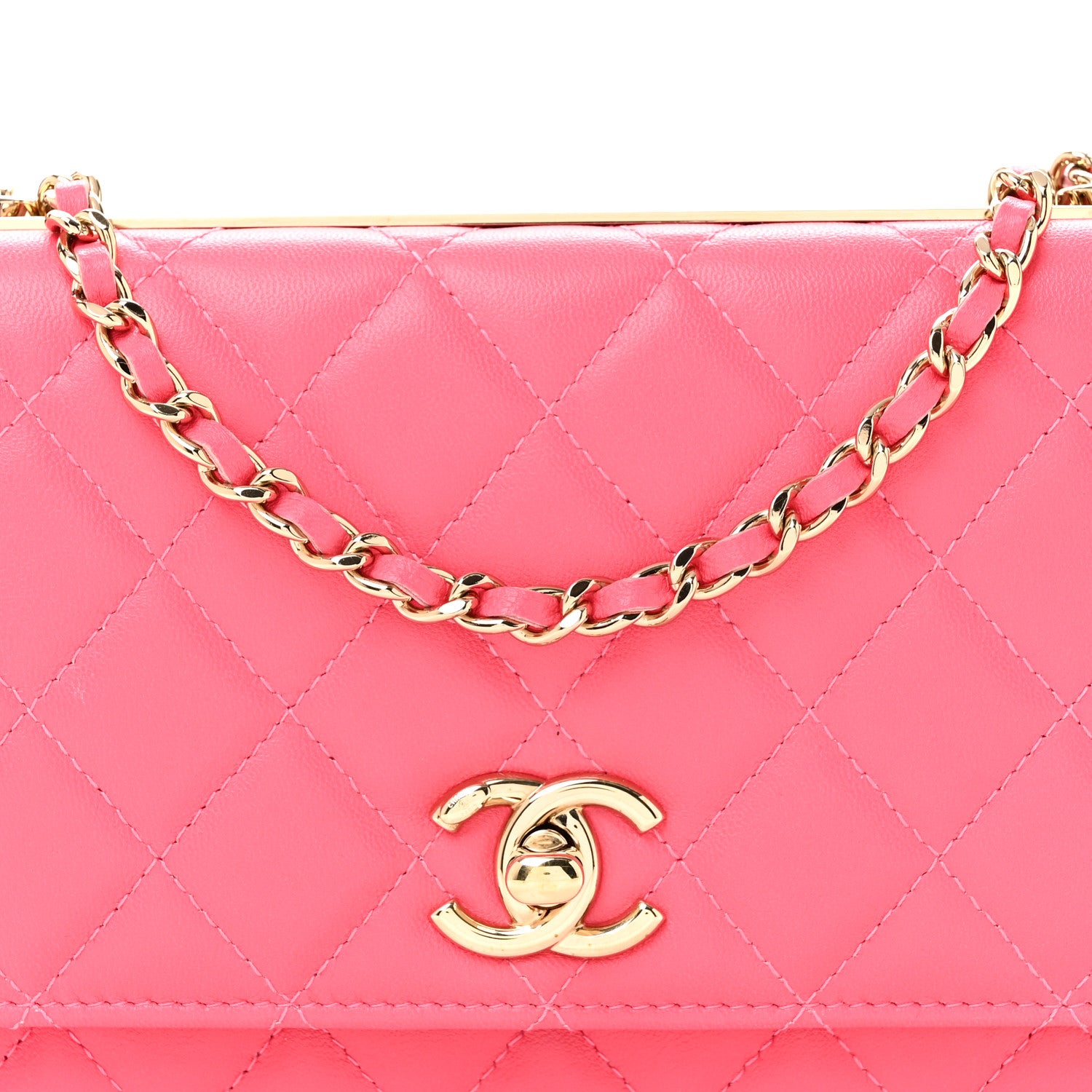 Chanel Lambskin Quilted Trendy CC Wallet On Chain WOC Pink 9 of 16