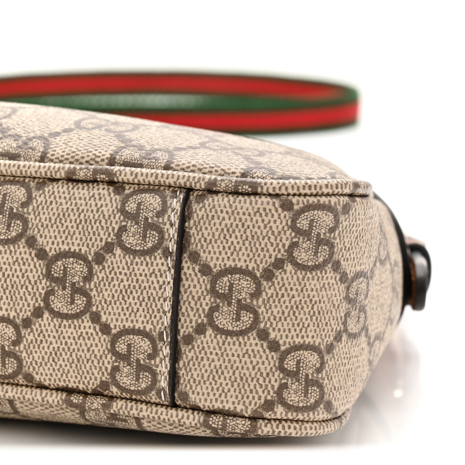 Gucci GG Supreme Monogram Textured Calfskin Small Emblem Shoulder Bag Beige Dark Brown 10 of 11