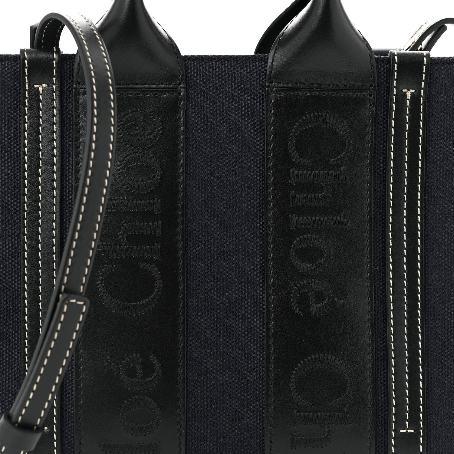 Chloe Calfskin Linen Small Woody Tote Deep Denim 8 of 10