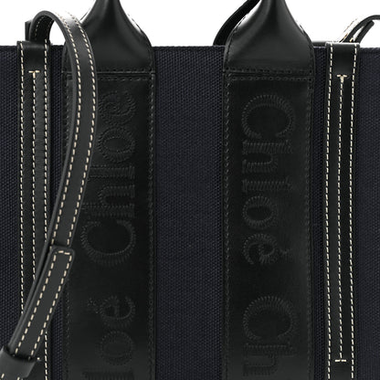 Chloe Calfskin Linen Small Woody Tote Deep Denim 8 of 10