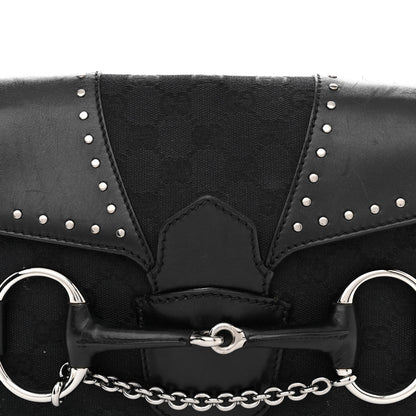 Gucci Monogram Horsebit Chain Studded Flap Shoulder Bag Black 8 of 14