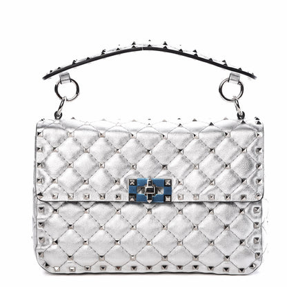 Valentino Garavani Metallic Nappa Medium Rockstud Spike Shoulder Bag Silver 1 of 8