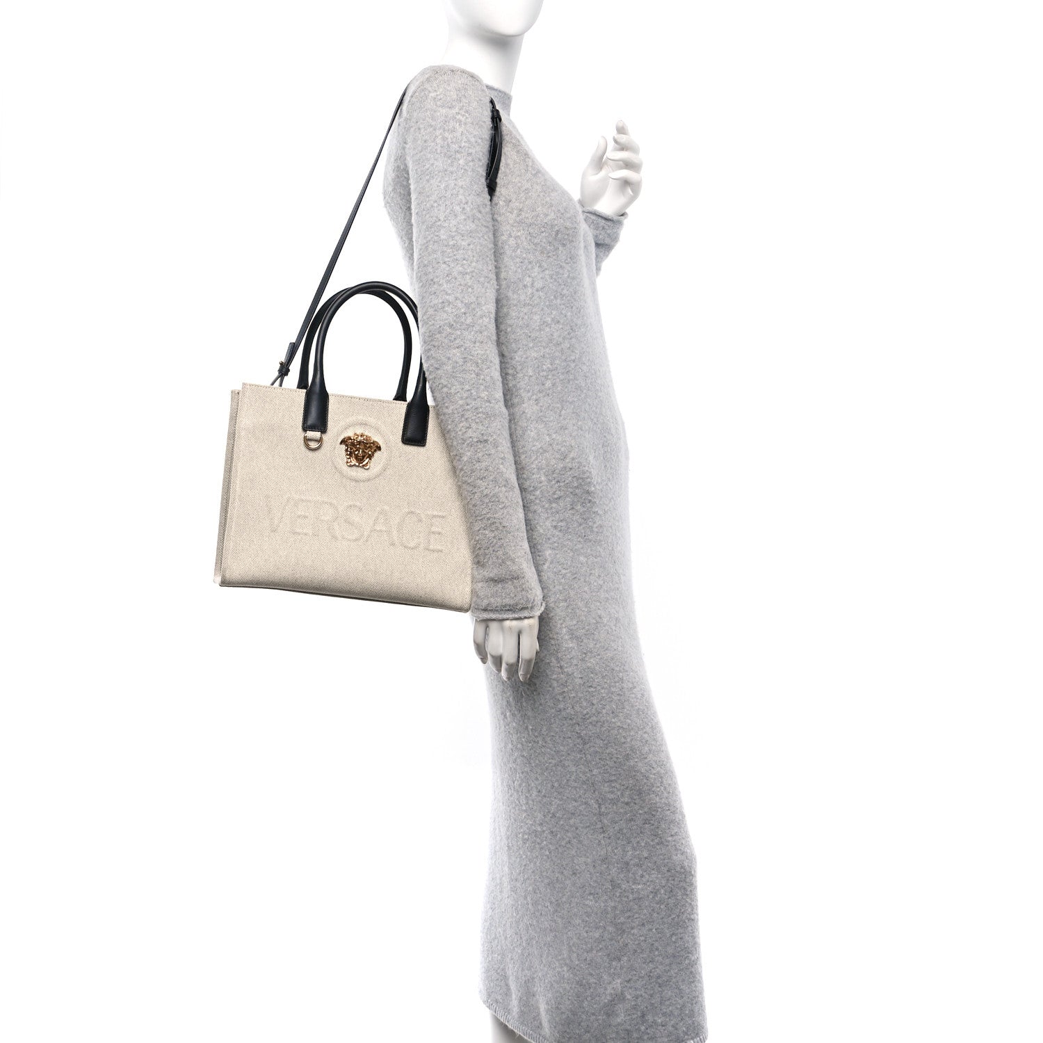 Versace Canvas Calfskin La Medusa Tote Bag Beige 2 of 10