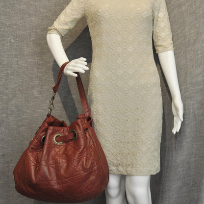 Christian Dior Calfskin Cannage Drawstring Bag Red 2 of 9