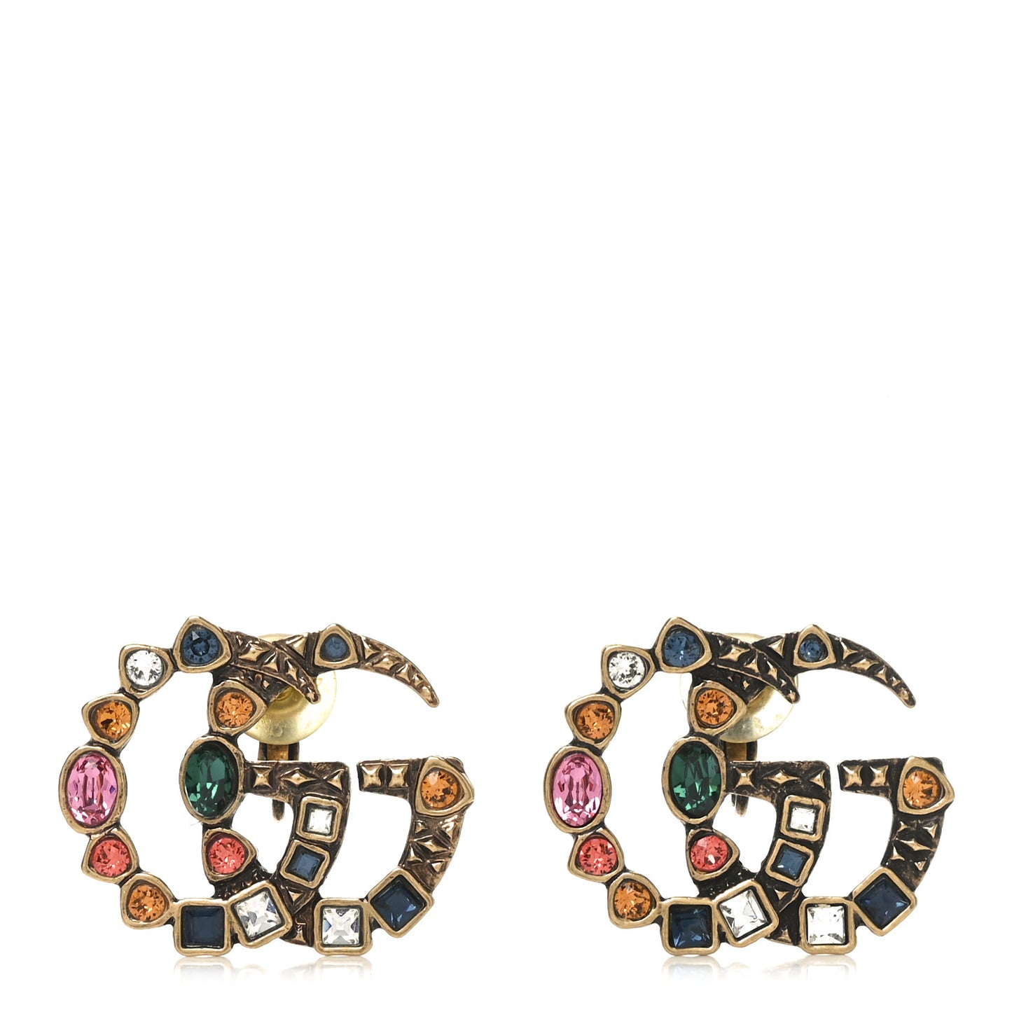 Crystal Double G Clip On Earrings Aged Gold Multicolor