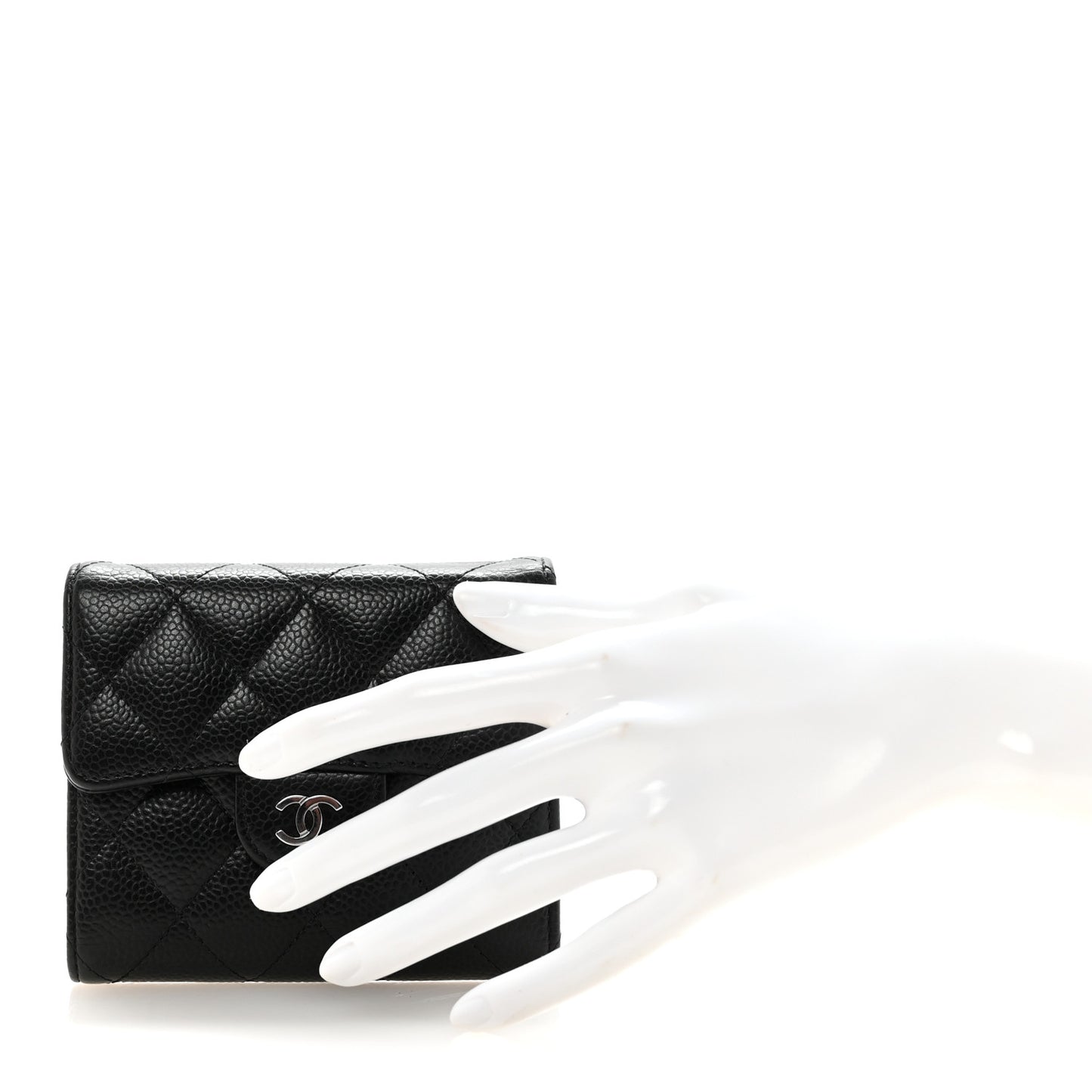 Caviar Quilted Compact Flap Wallet Black
