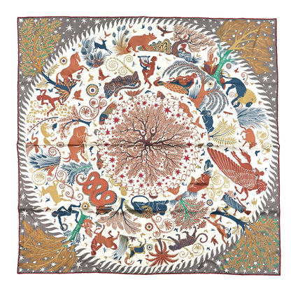 Hermes Silk Sous Le Charme d'Orphee Double Face Scarf 90 Etoupe White Beige Dore 1 of 4