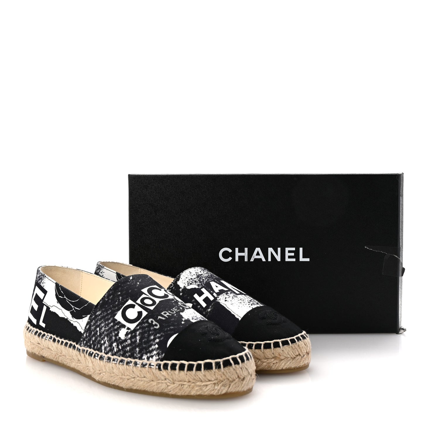 Printed Canvas Grosgrain 31 Rue Cambon Espadrilles 38 Black White