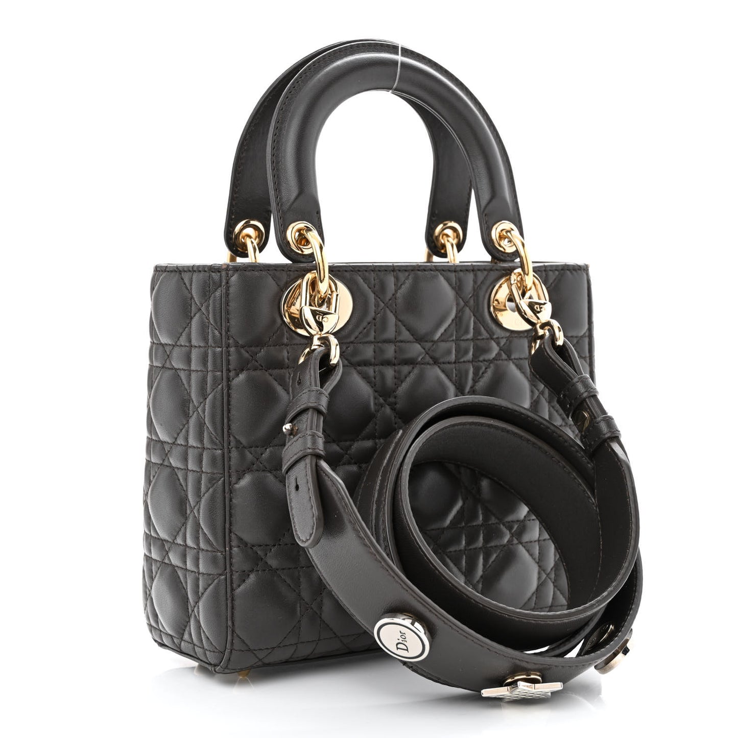 Lambskin Cannage Small Lucky Badges My Lady Dior Dark Grey