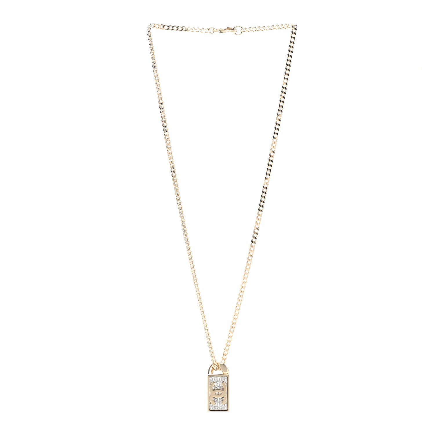 Chanel Crystal Dog Tag Charm Necklace Gold 3 of 6