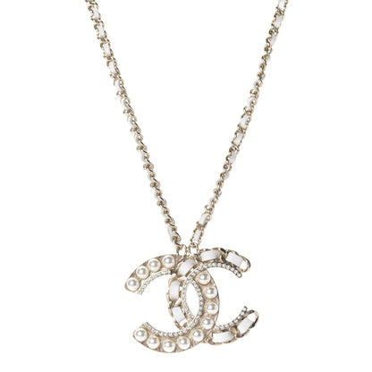 Chanel Pearl Crystal Lambskin Chain CC Necklace White Gold 1 of 8