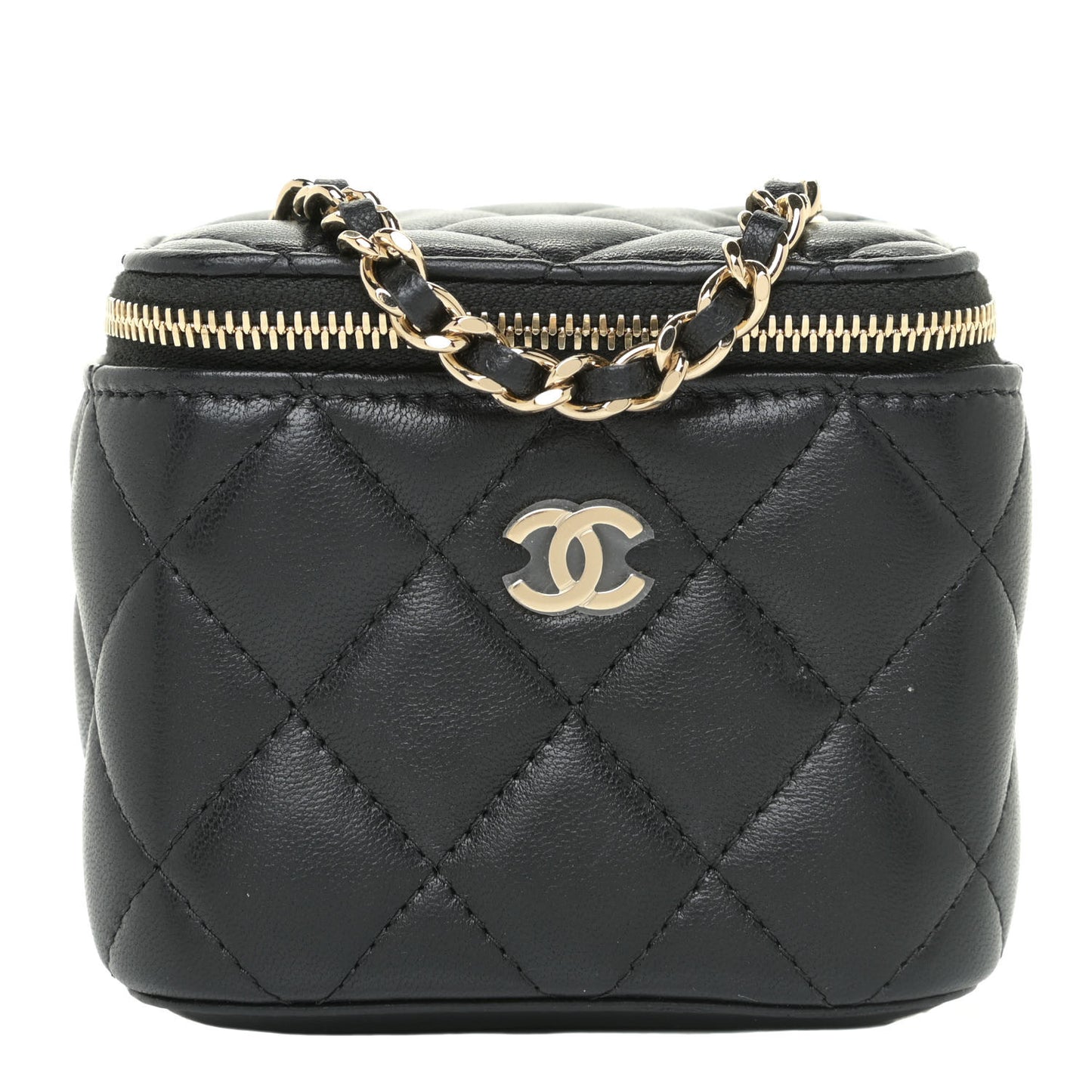 Lambskin Quilted Mini Vanity Case With Chain Black