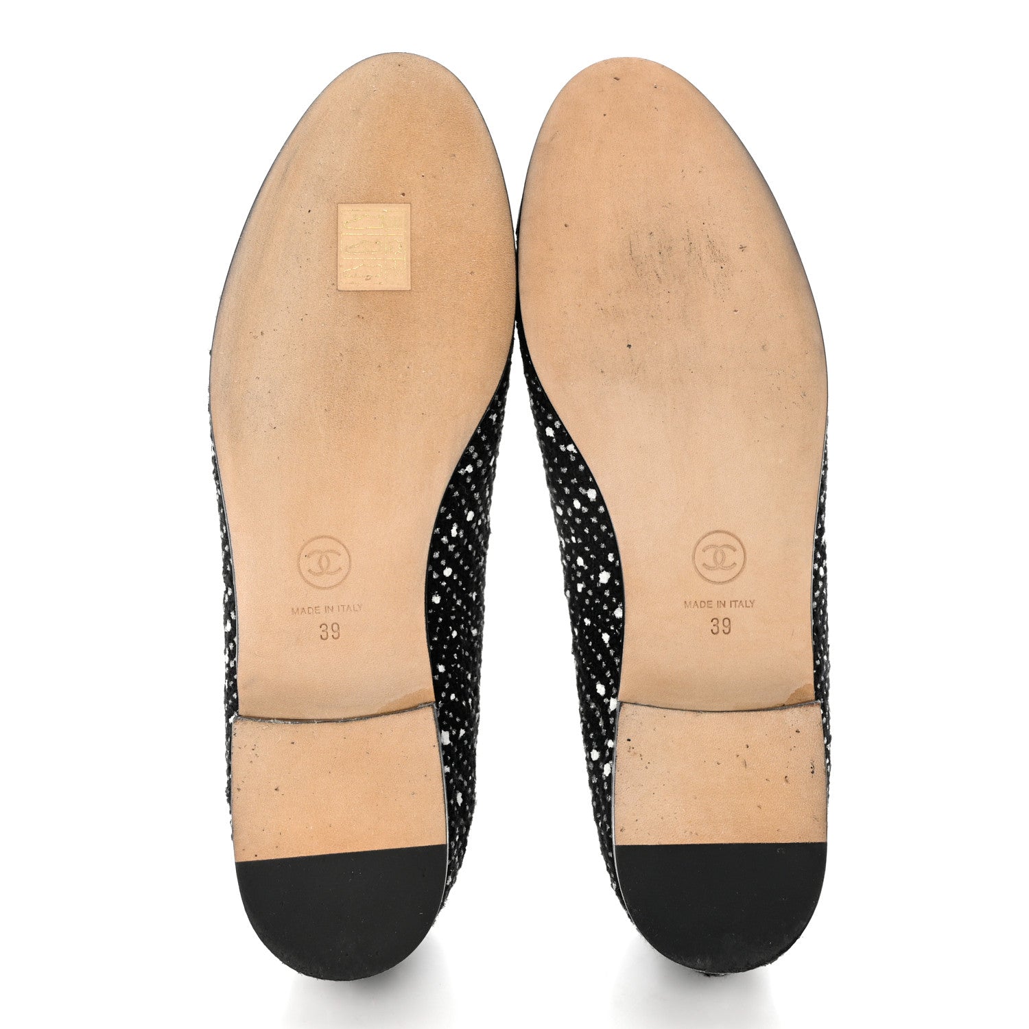 Chanel Tweed Crystal Grosgrain Cap Toe Ballerina Flats 39 Black White 5 of 8