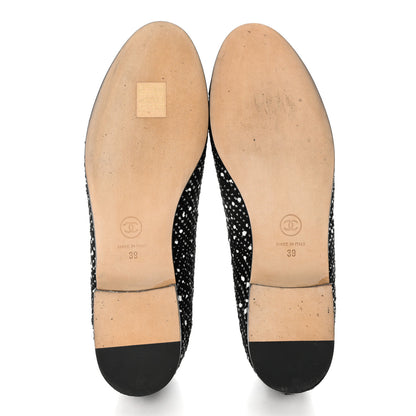Chanel Tweed Crystal Grosgrain Cap Toe Ballerina Flats 39 Black White 5 of 8