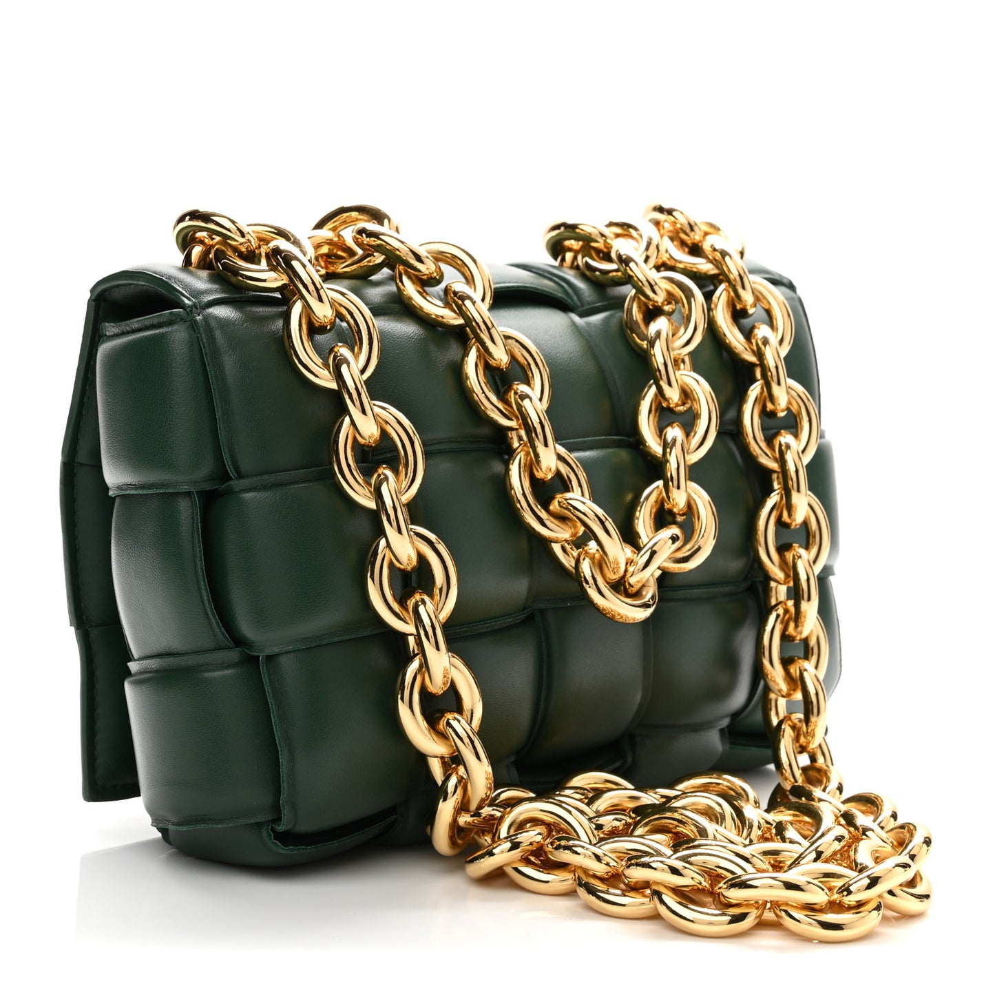 Lambskin Maxi Intreccio Padded Chain Cassette Crossbody Bag Raintree