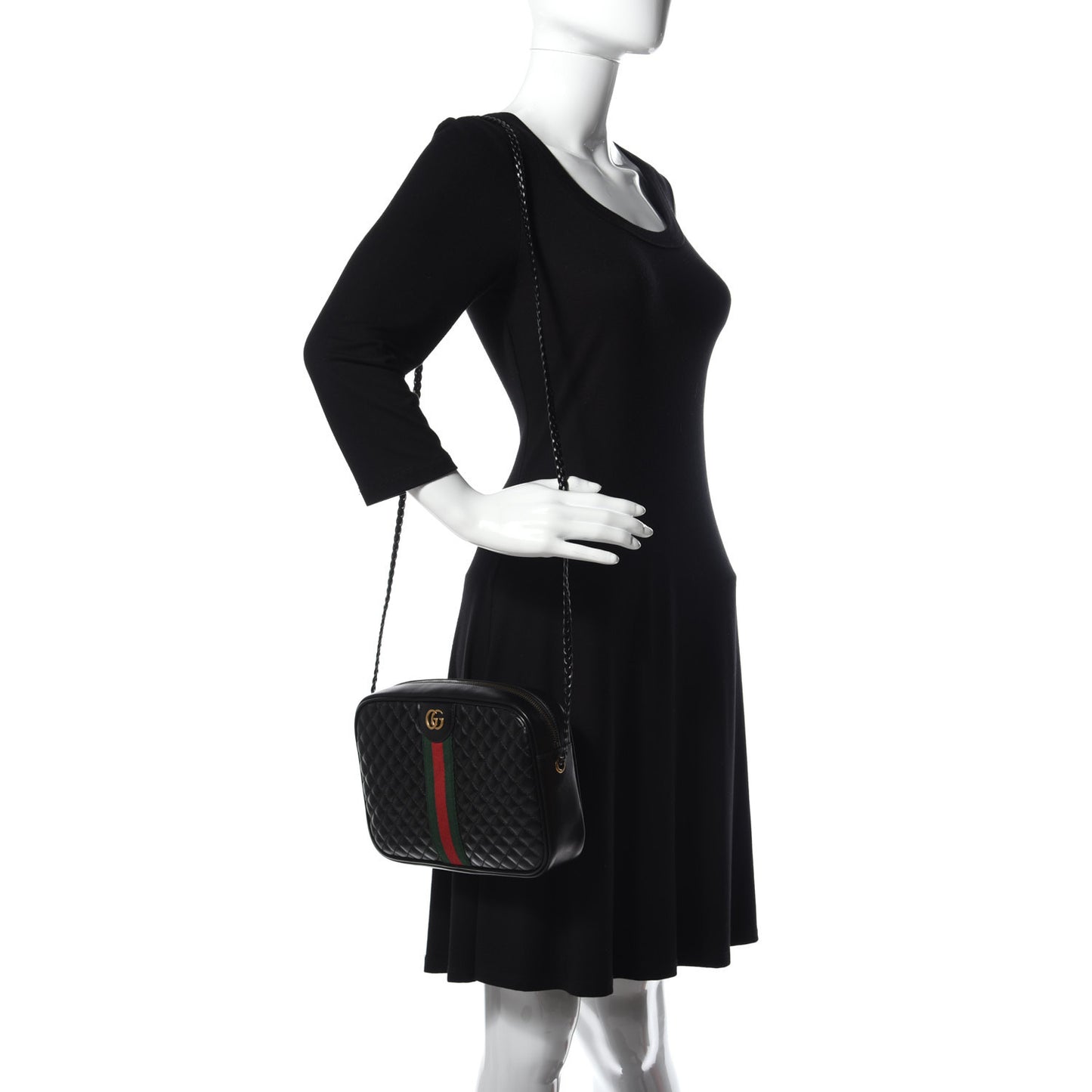 Calfskin Web Trapuntata Small GG Shoulder Bag Black