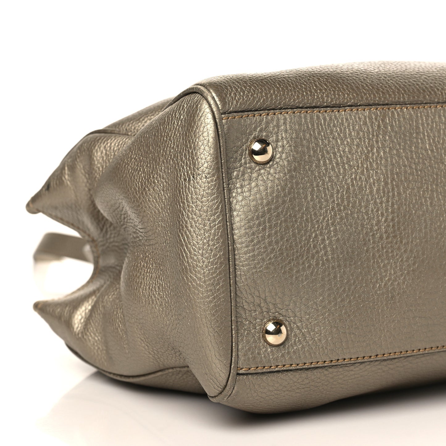 Metallic Pebbled Calfskin Medium Bamboo Shopper Tote Golden Beige