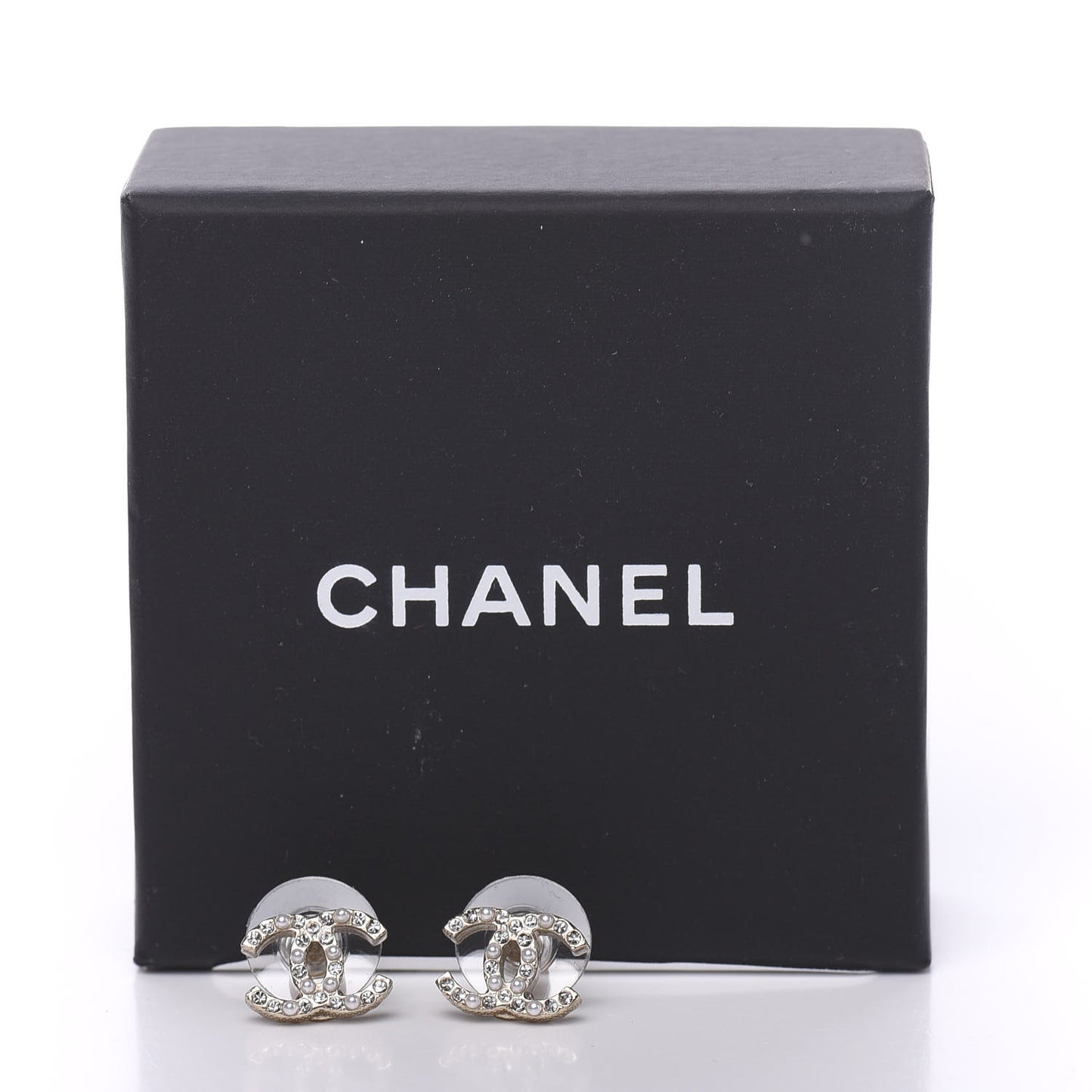 Pearl Crystal CC Charms Stud Earrings Light Gold