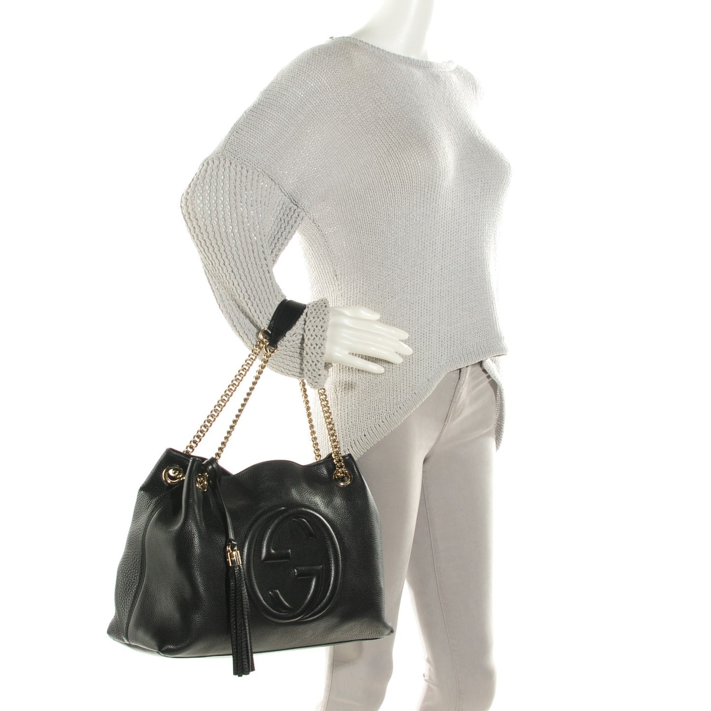 Pebbled Calfskin Medium Soho Chain Shoulder Bag Black