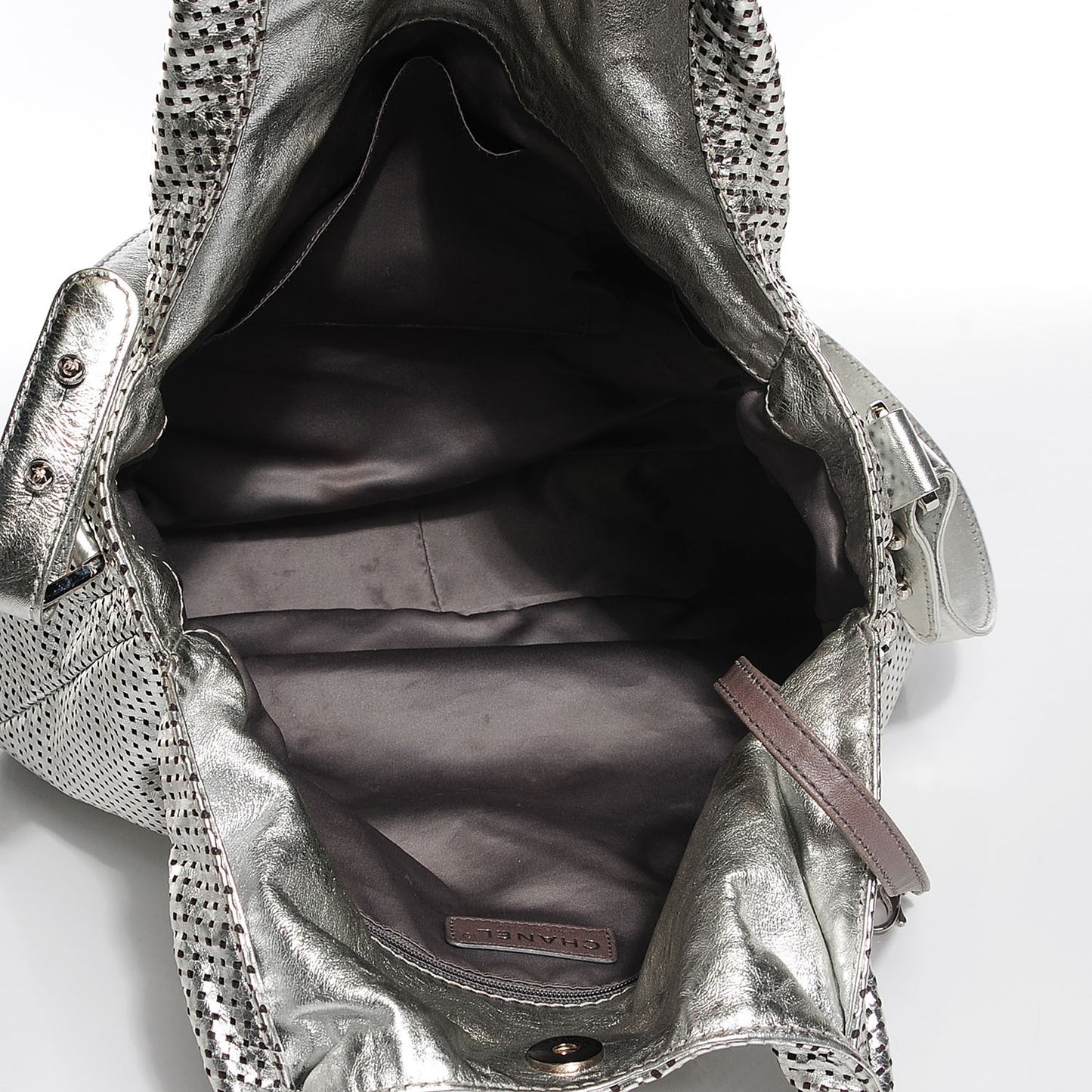 Metallic Glazed Calfskin Perforated Medium Rodeo Drive Tote Silver
