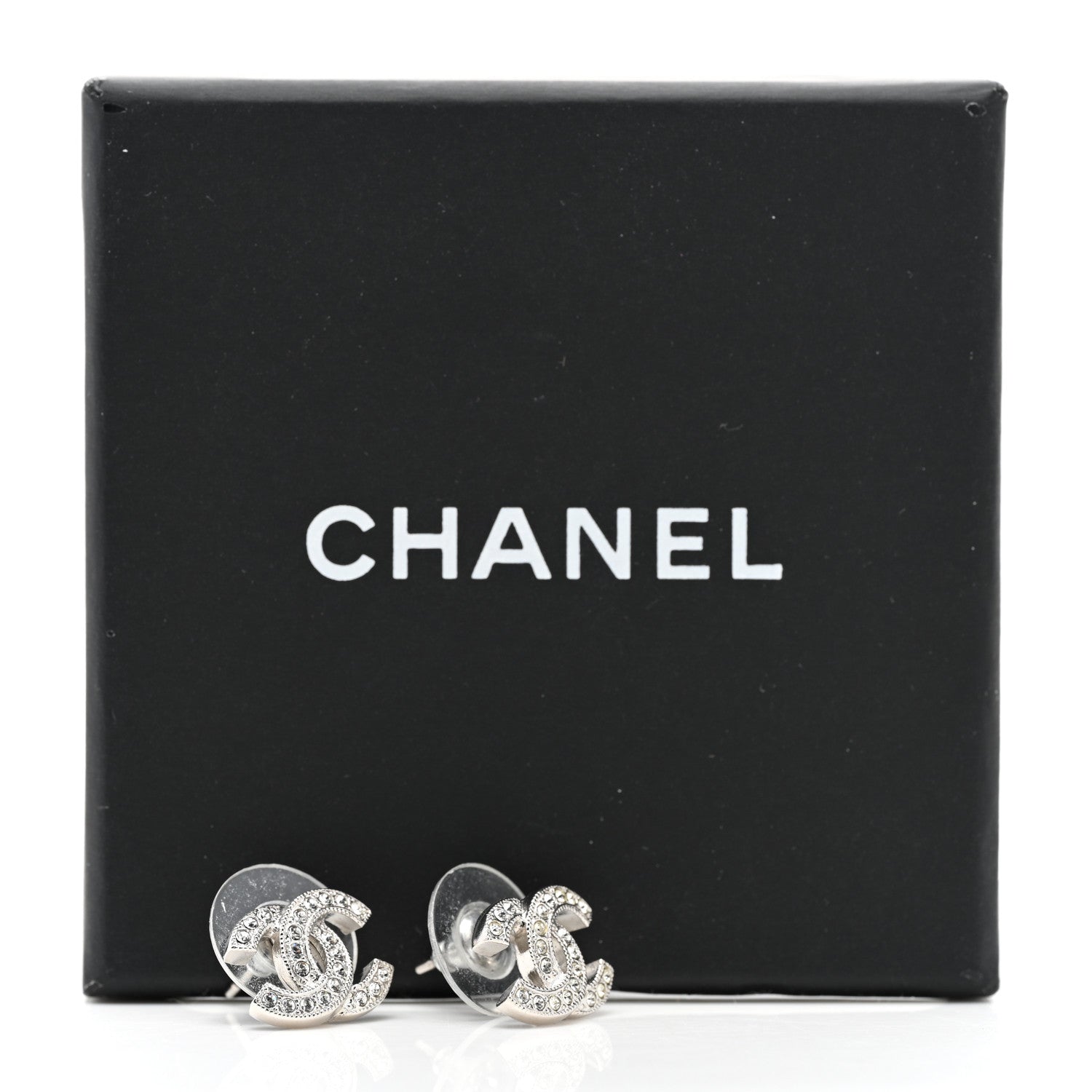 Chanel Crystal Timeless CC Earrings Silver 5 of 5