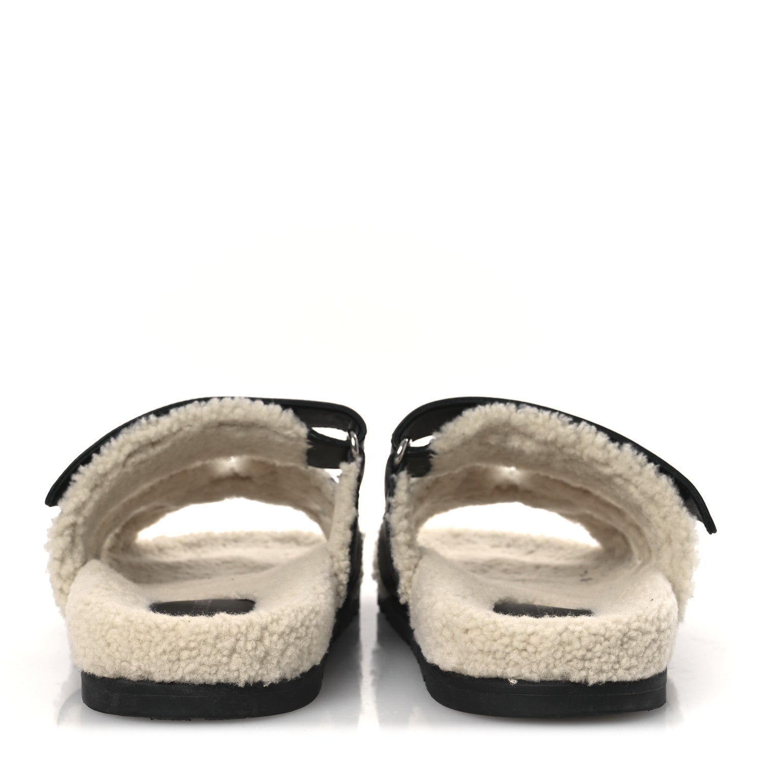 Hermes Calfskin Woolskin Womens Chypre Sandals 38 Black Ecru 6 of 11