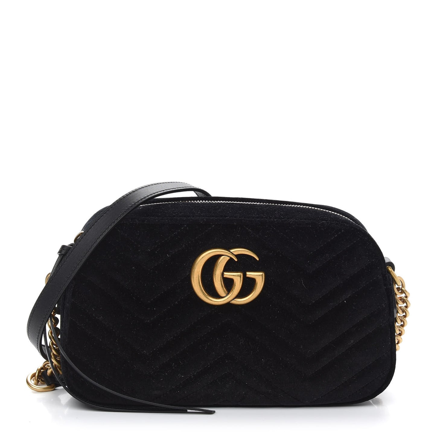 Velvet Matelasse Small GG Marmont Chain Shoulder Bag Black