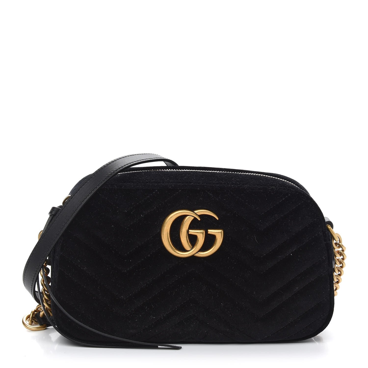 Gucci Velvet Matelasse Small GG Marmont Chain Shoulder Bag Black 1 of 9