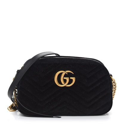 Gucci Velvet Matelasse Small GG Marmont Chain Shoulder Bag Black 1 of 9