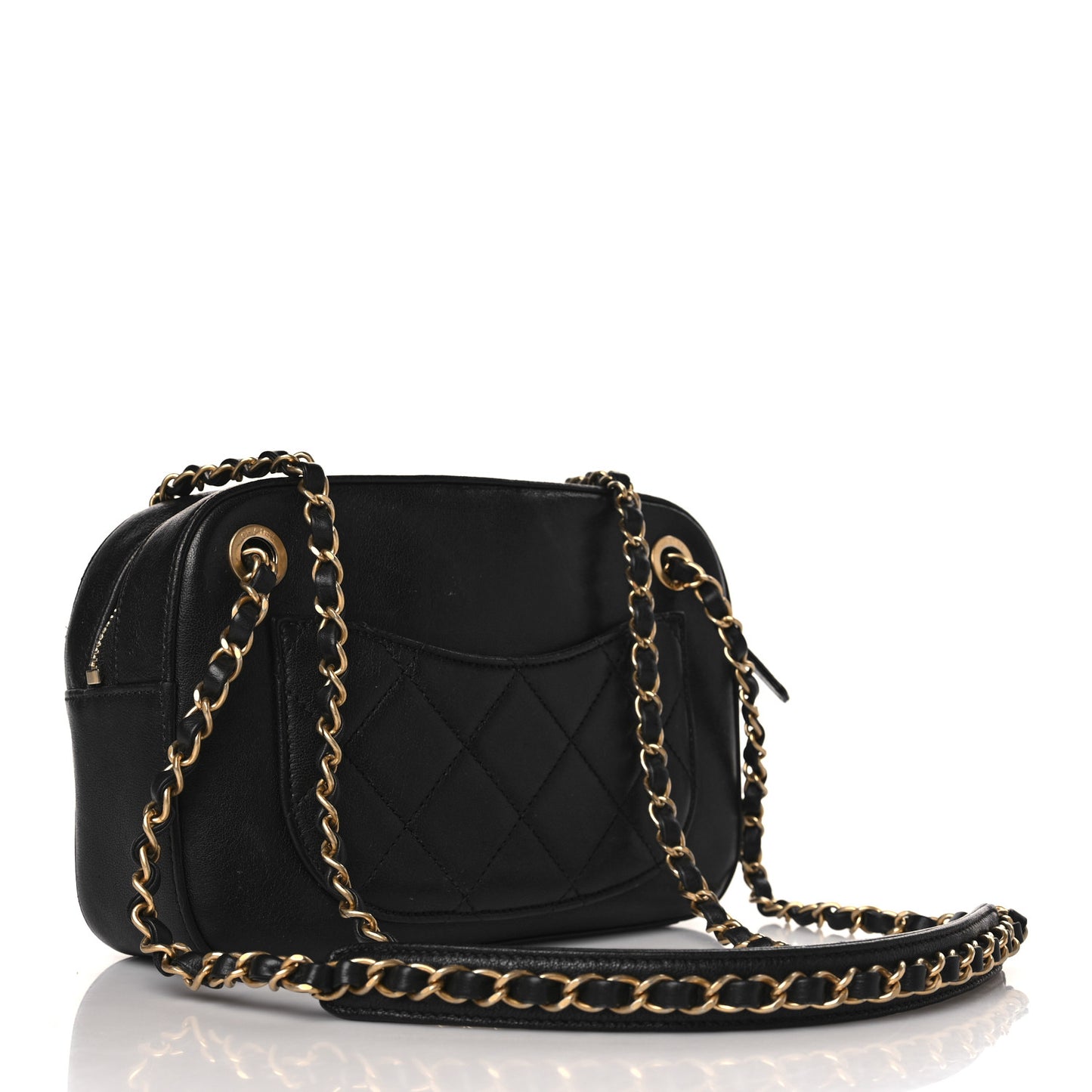 Goatskin Quilted Chanel 19 Camera Case Black