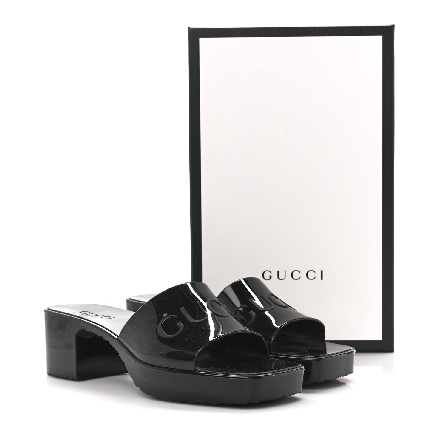 Rubber Gucci Logo Womens Platform 20/60mm Slide Sandals 38 Black
