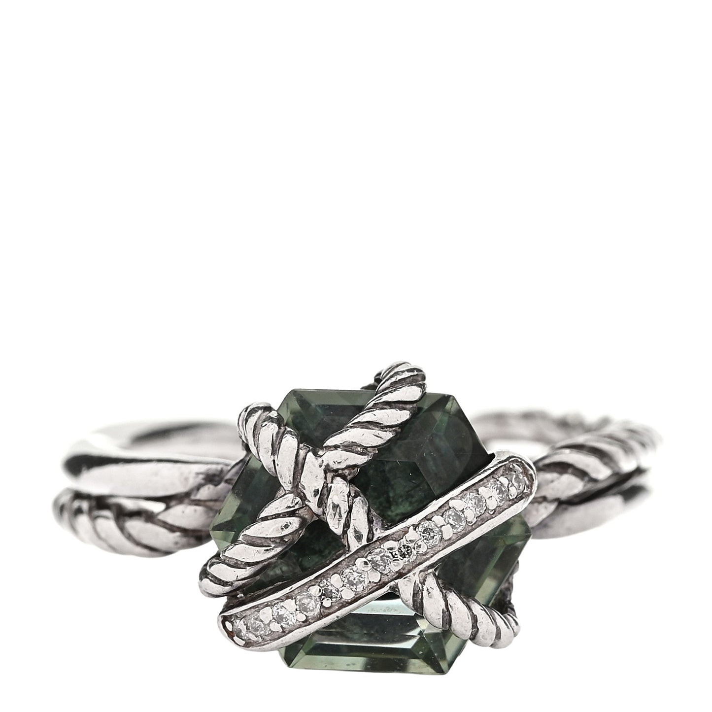 Sterling Silver Diamond Prasiolite 10mm Cable Wrap Ring 51 5.75