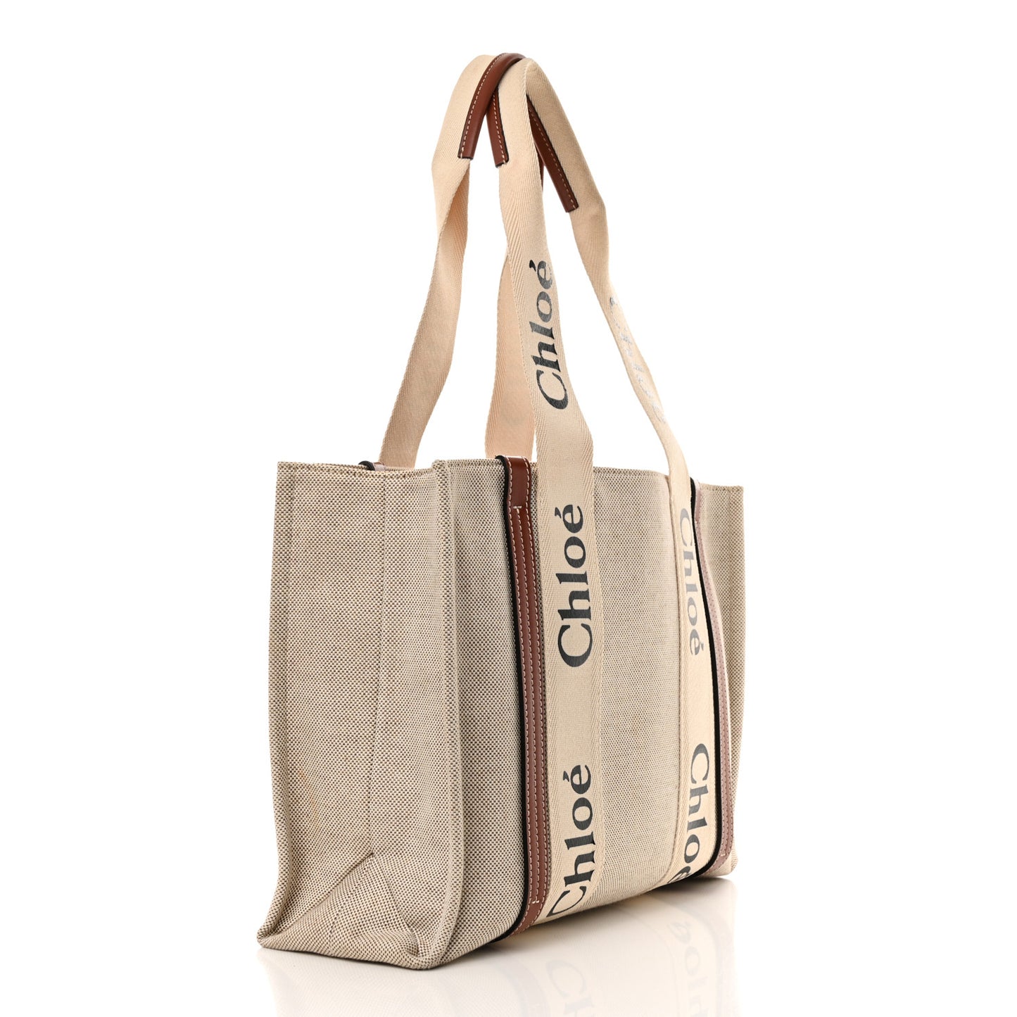 Cotton Calfskin Medium Woody Ribbon Tote White Brown