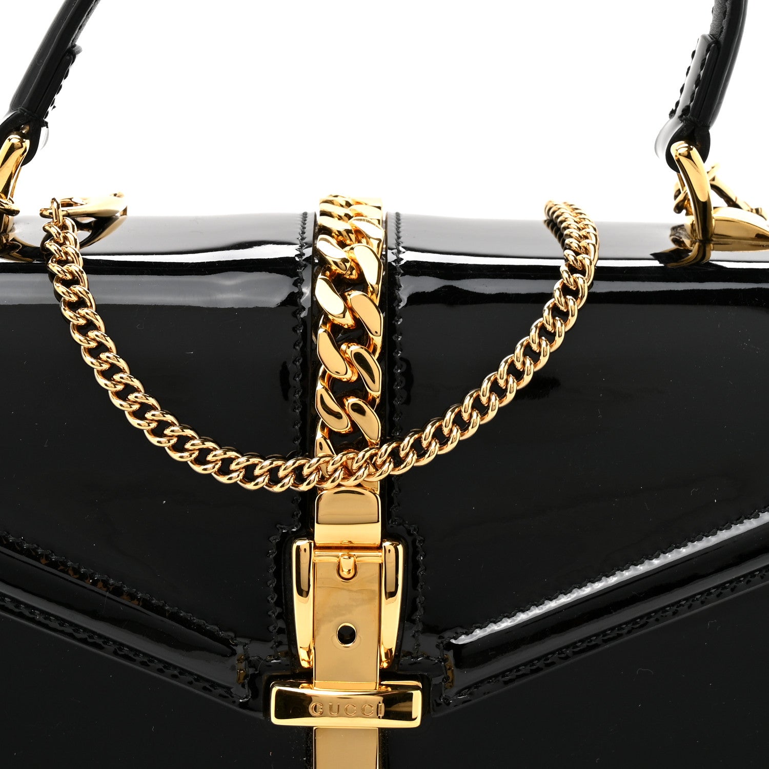 Gucci Mousse Top Patent Mini Sylvie 1969 Top Handle Bag Black 8 of 13
