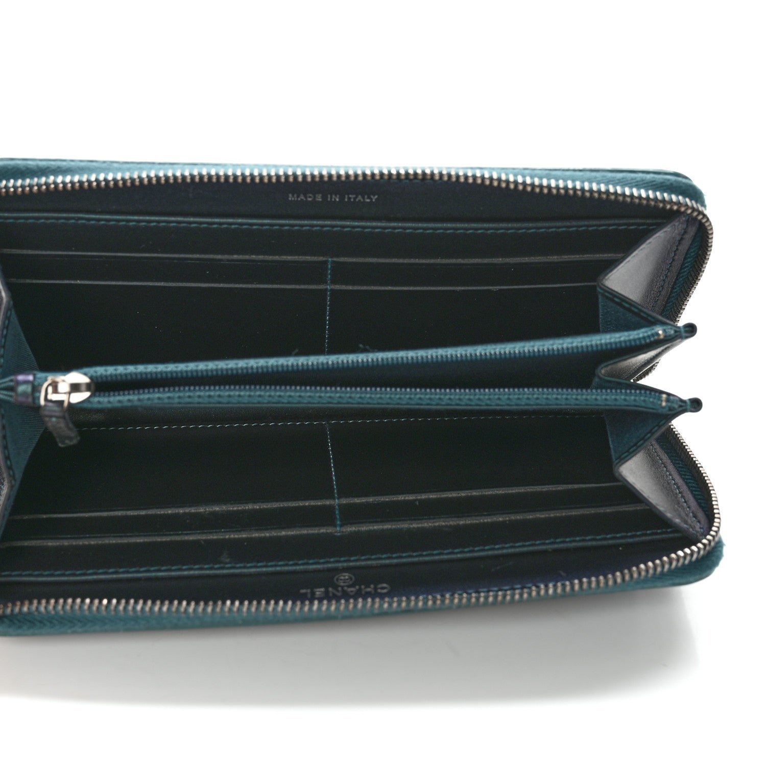 Chanel Iridescent Caviar Quilted Medium Filigree Zip Around Wallet Dark Turquoise 4 of 10