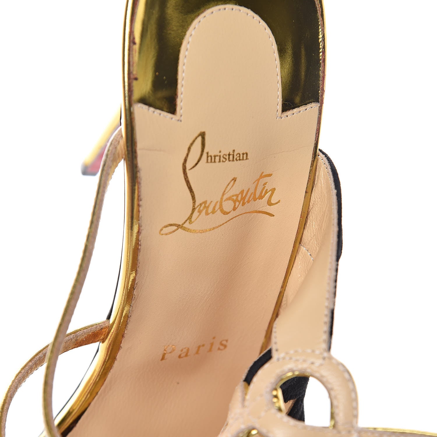 Christian Louboutin Specchio Veau Velours Tina Cage 100 Ankle Strap Sandals 39 Gold Black 6 of 8