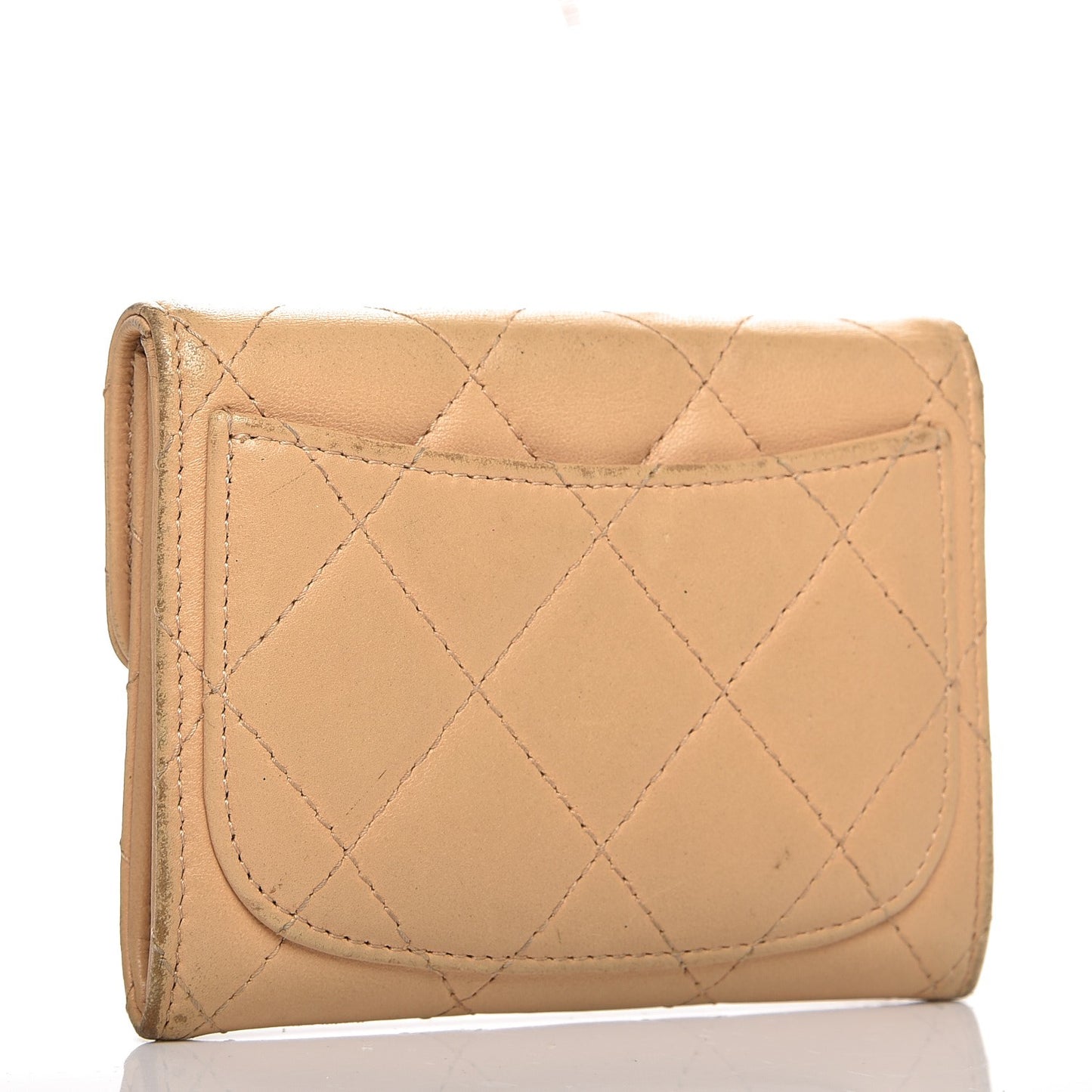 Lambskin Quilted Flap Card Holde Walletr Beige
