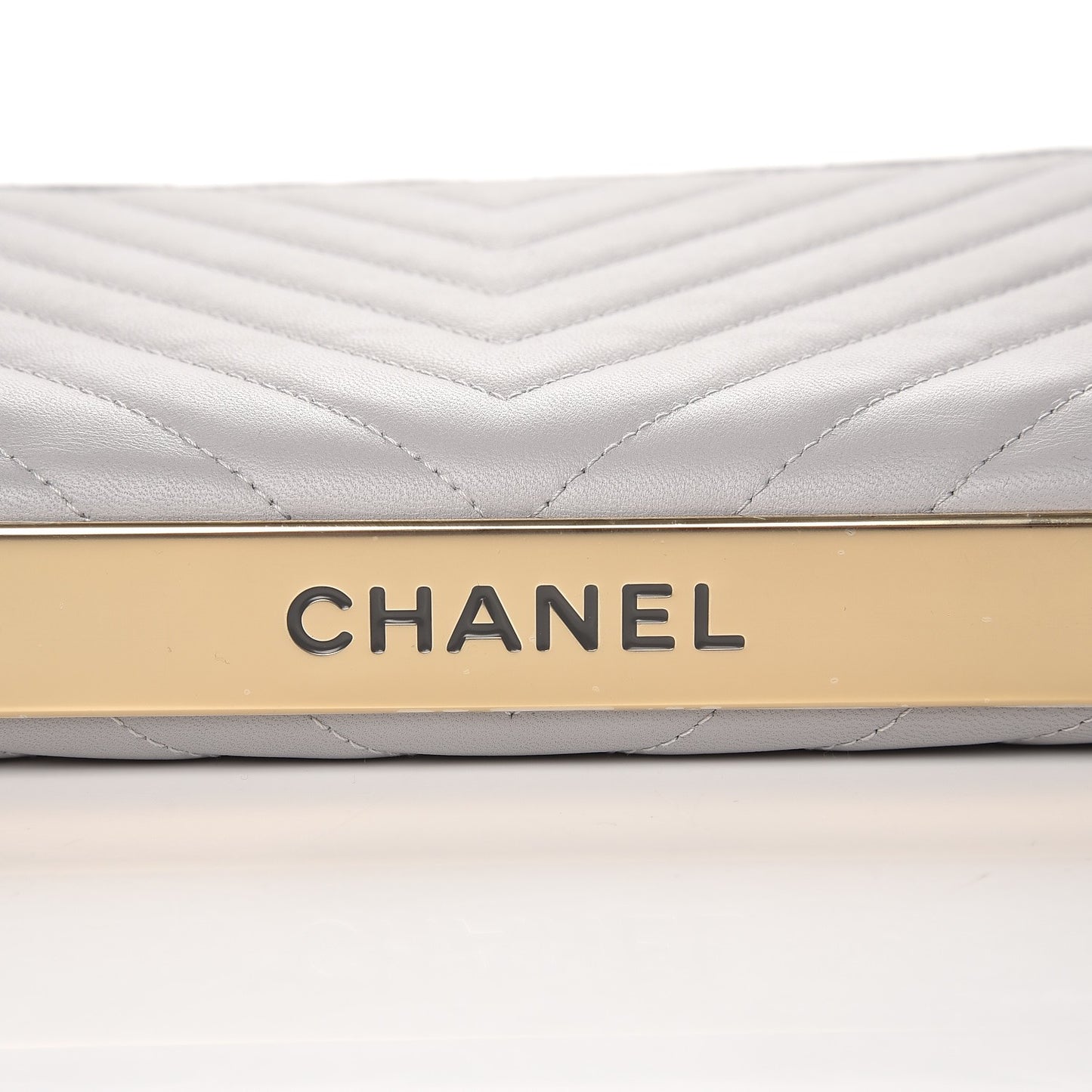 Lambskin Chevron Quilted Trendy CC Wallet On Chain WOC Grey