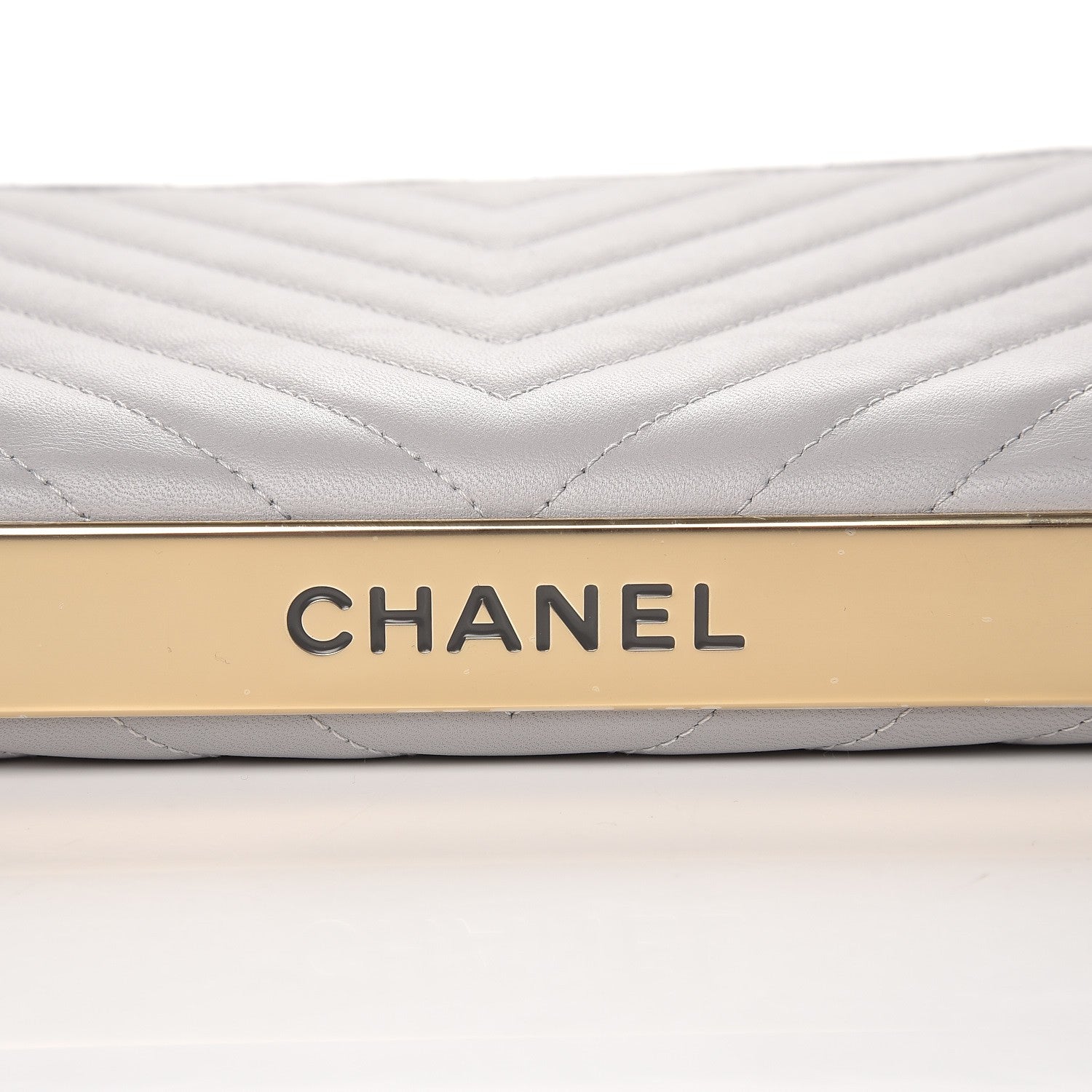 Chanel Lambskin Chevron Quilted Trendy CC Wallet On Chain WOC Grey 9 of 9