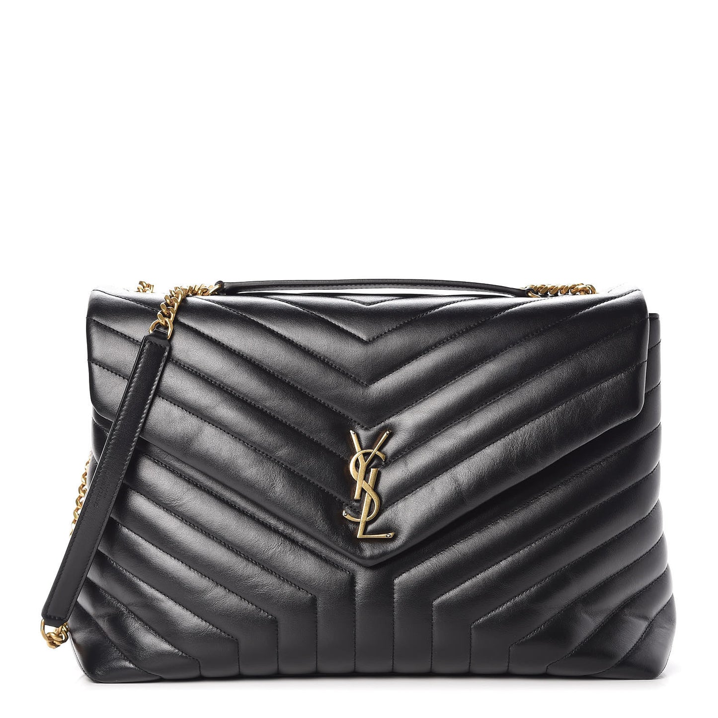 Calfskin Y Quilted Monogram Large Loulou Chain Satchel Black