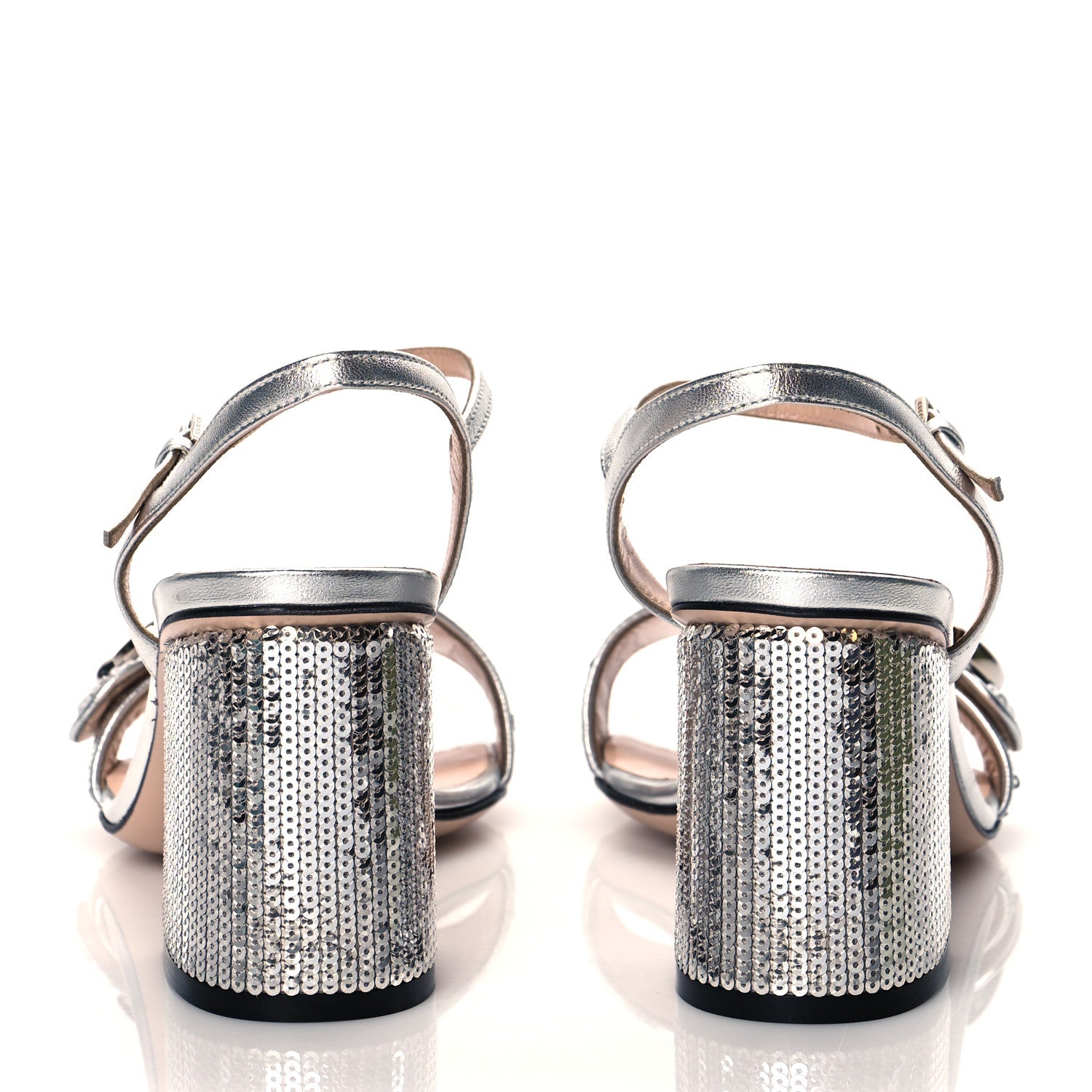 Gucci Sequin Satin Nappa GG Marmont Ankle Wrap 75mm Sandals 36 Silver Grigio Argento 5 of 9