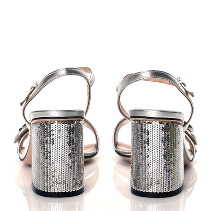Gucci Sequin Satin Nappa GG Marmont Ankle Wrap 75mm Sandals 36 Silver Grigio Argento 5 of 9