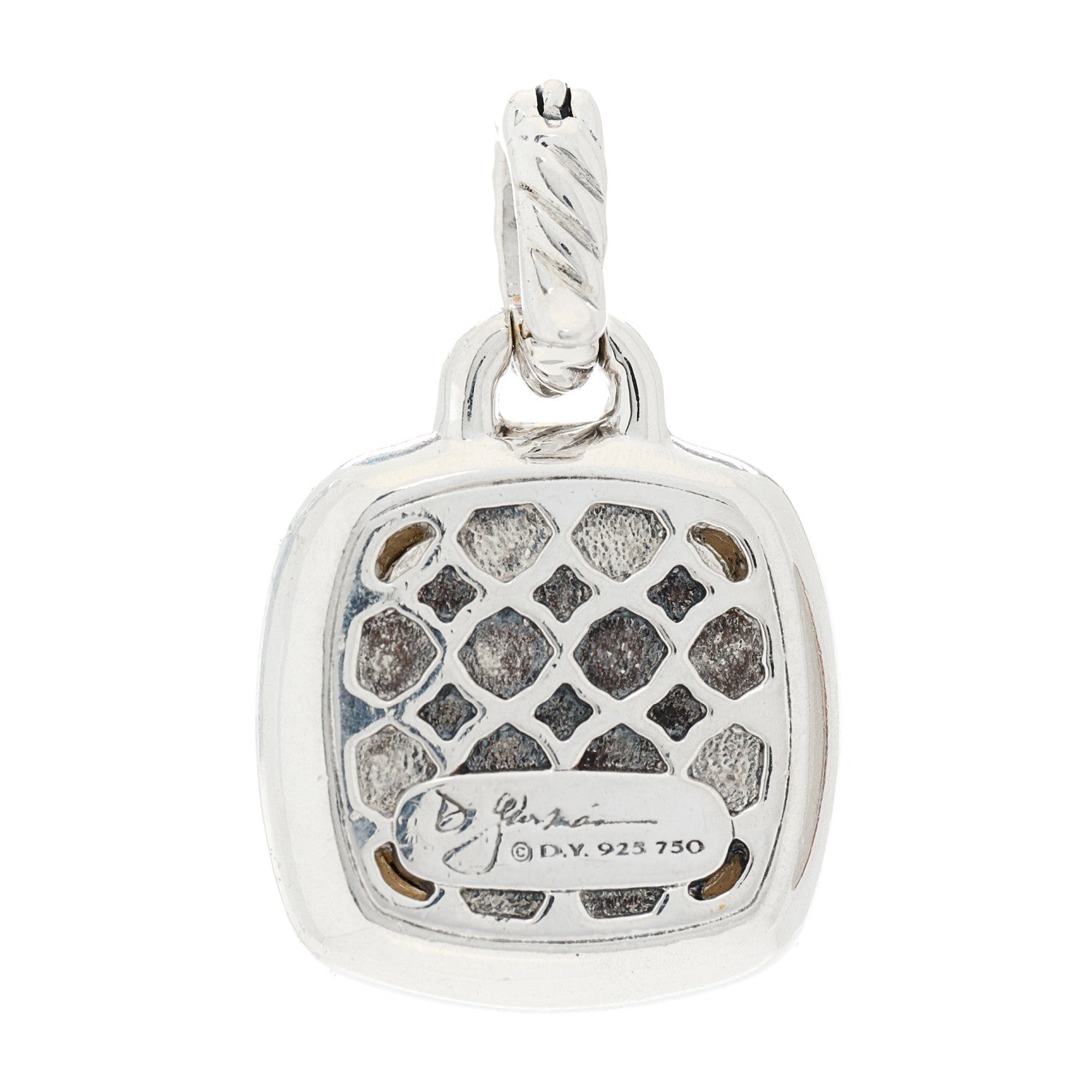 David Yurman Sterling Silver 18K Yellow Gold Diamond Smoky Quartz 14mm Albion Enhancer Pendant 3 of 4